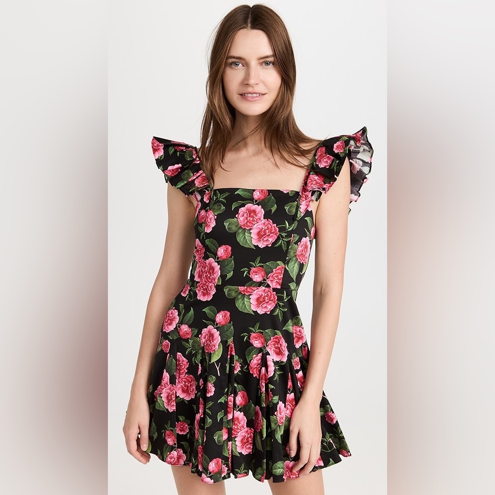Alice + Olivia Ginny Ruffle Sleeve Godet Dress